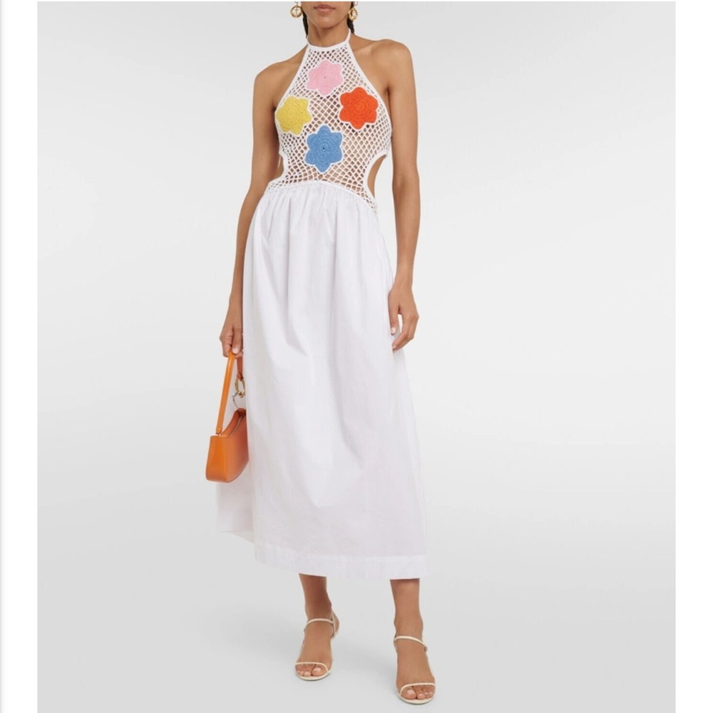 STAUD White Maxi Dress with Colorful Floral Accents